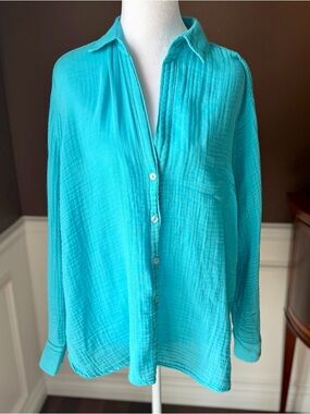 Michael Stars Leo Button Down Double Gauze Color Neptune (Turquoise) size XS NWT